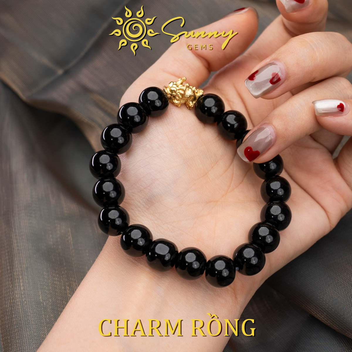 Chuỗi Hạt Đeo Tay Đá Huyền Đen