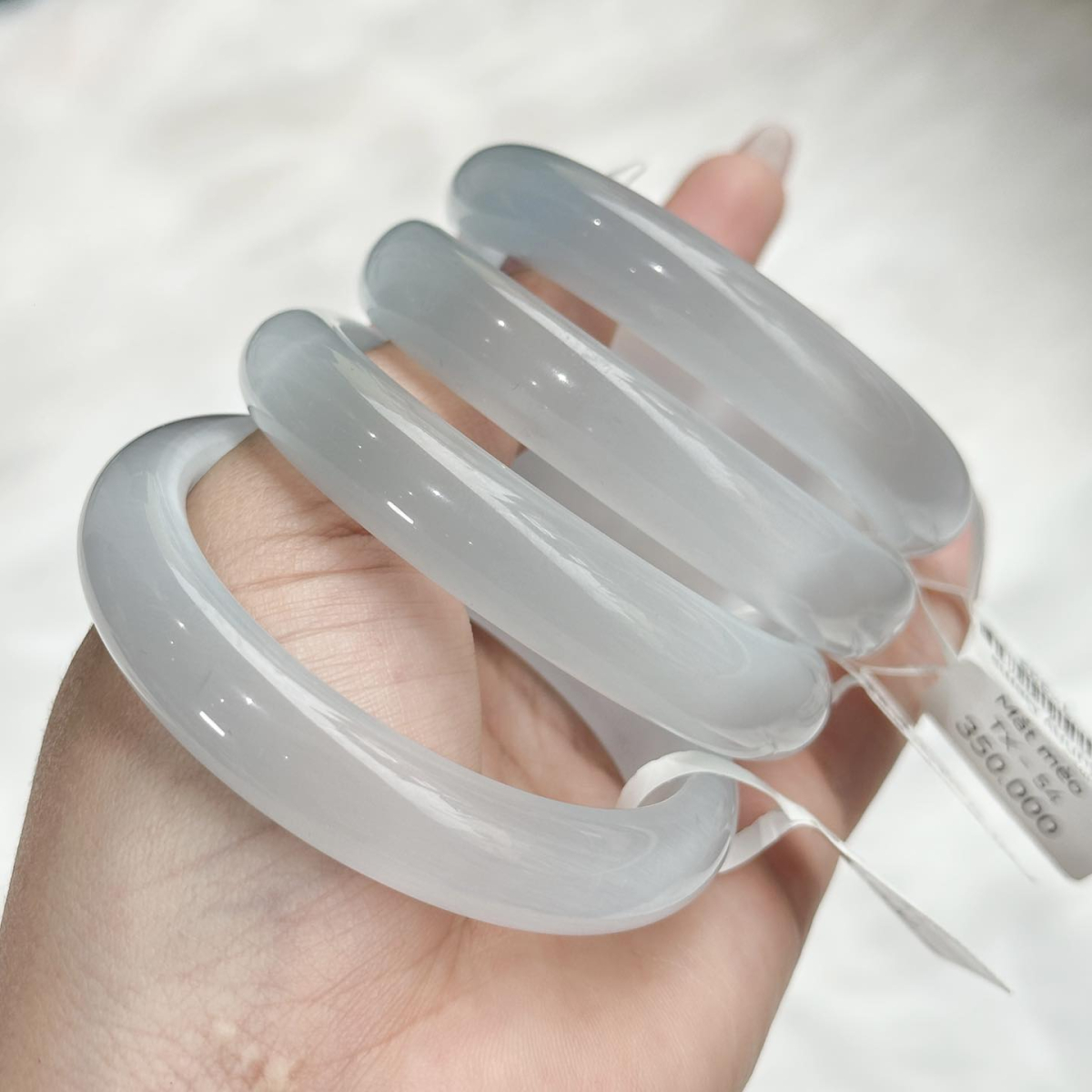 Vòng Đá Mắt Mèo 11mm Trắng Xám