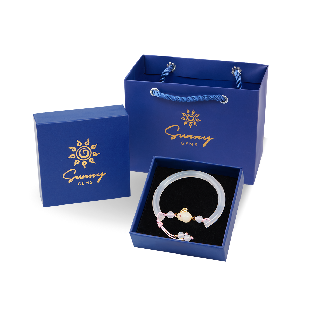 Vòng Đá Mã Não Bán Nguyệt Quang 6mm - Charm Thỏ