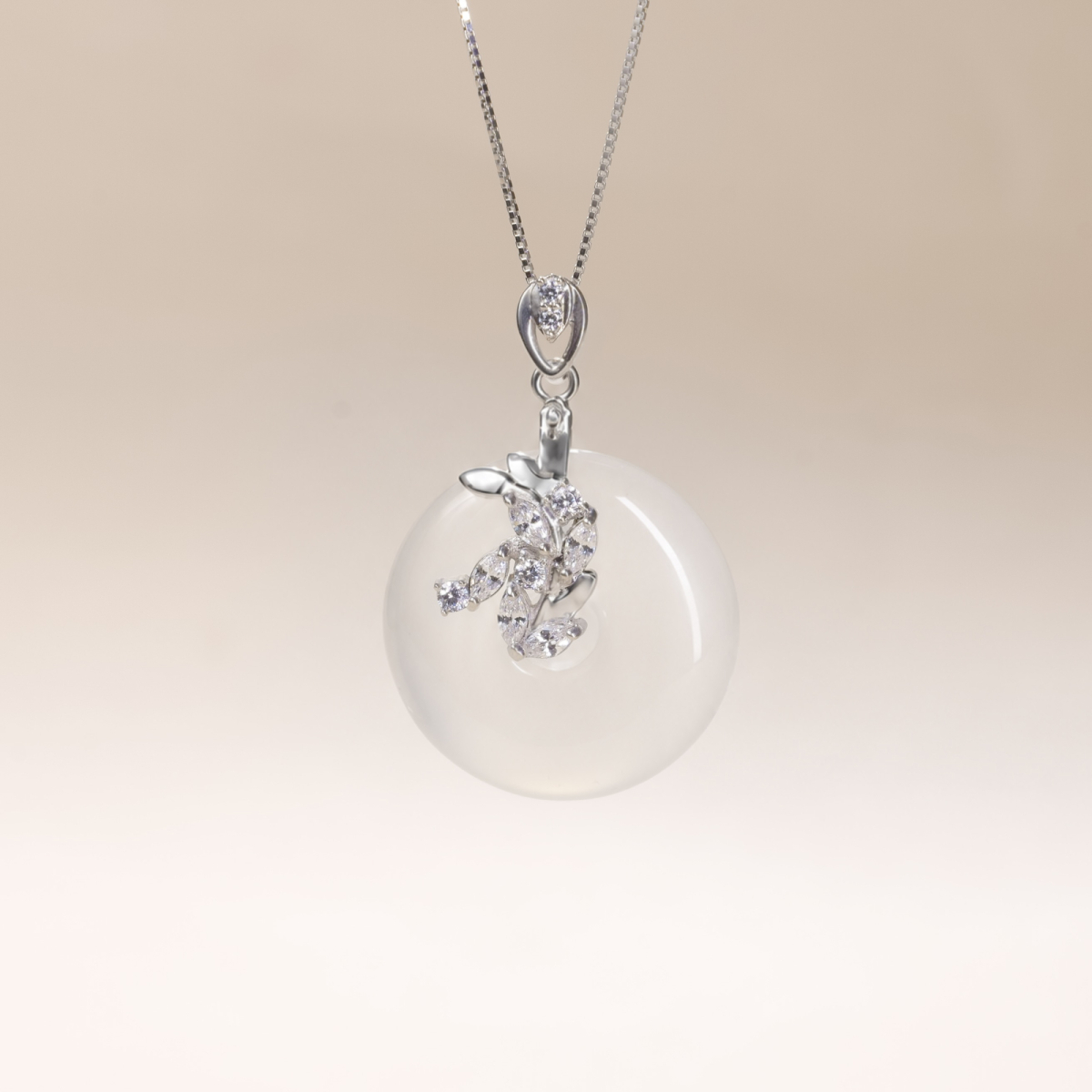 Dây Chuyền Bạc Đá Chalcedony Trắng - Floral Moon