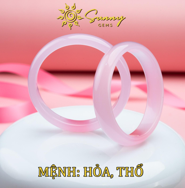 Vòng Đá Mắt Mèo 11mm Hồng Pastel