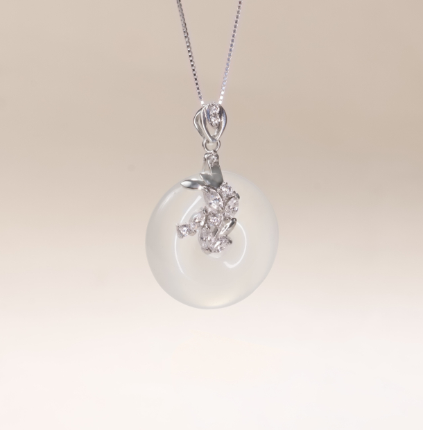 Dây Chuyền Bạc Đá Chalcedony Trắng - Floral Moon